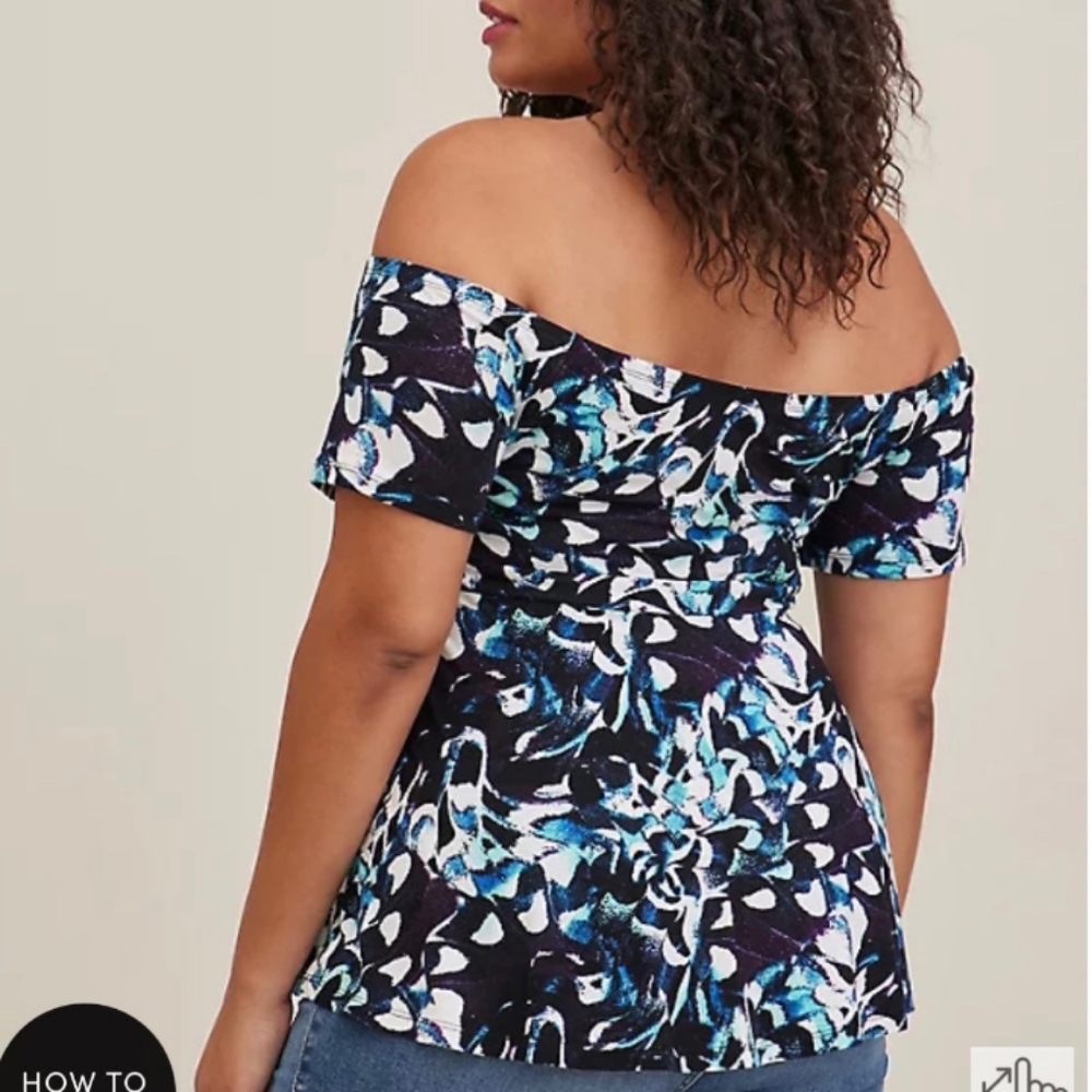 NWT TORRID 5X SUPER SOFT TIE- FRONT ON OR OFF-SHOULDER PEPLUM TOP-FLORAL SIZE … - Picture 3 of 7